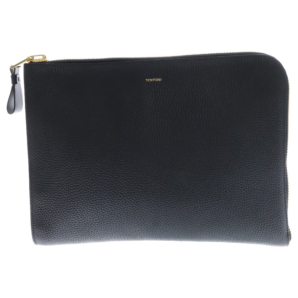 TOM FORD(トムフォード) ロゴプリント レザー クラッチバッグ ブラック H0355LCL213G