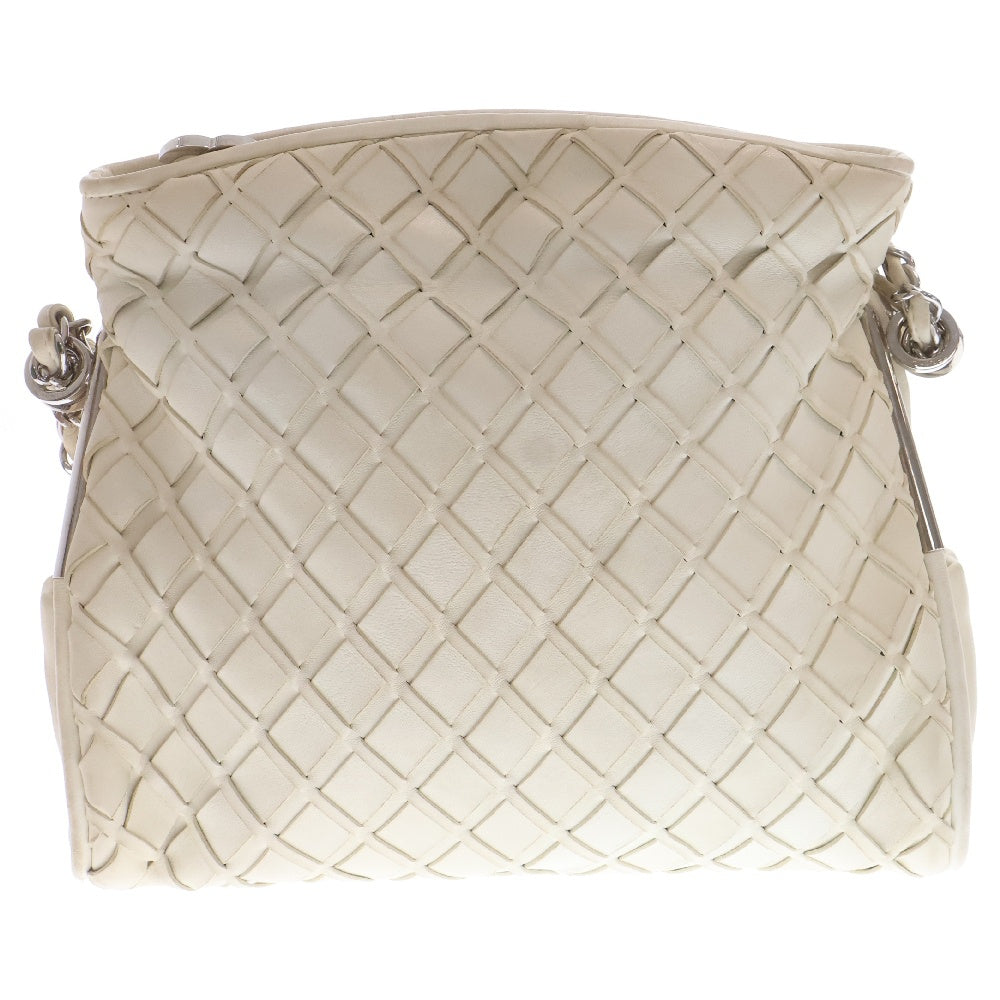 CHANEL(シャネル) ココマーク チェーンハンドバッグ レザー ホワイト シルバー金具 編み込み レディース A34487