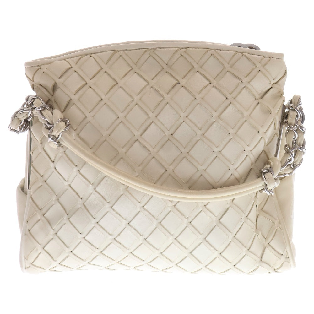CHANEL(シャネル) ココマーク チェーンハンドバッグ レザー ホワイト シルバー金具 編み込み レディース A34487