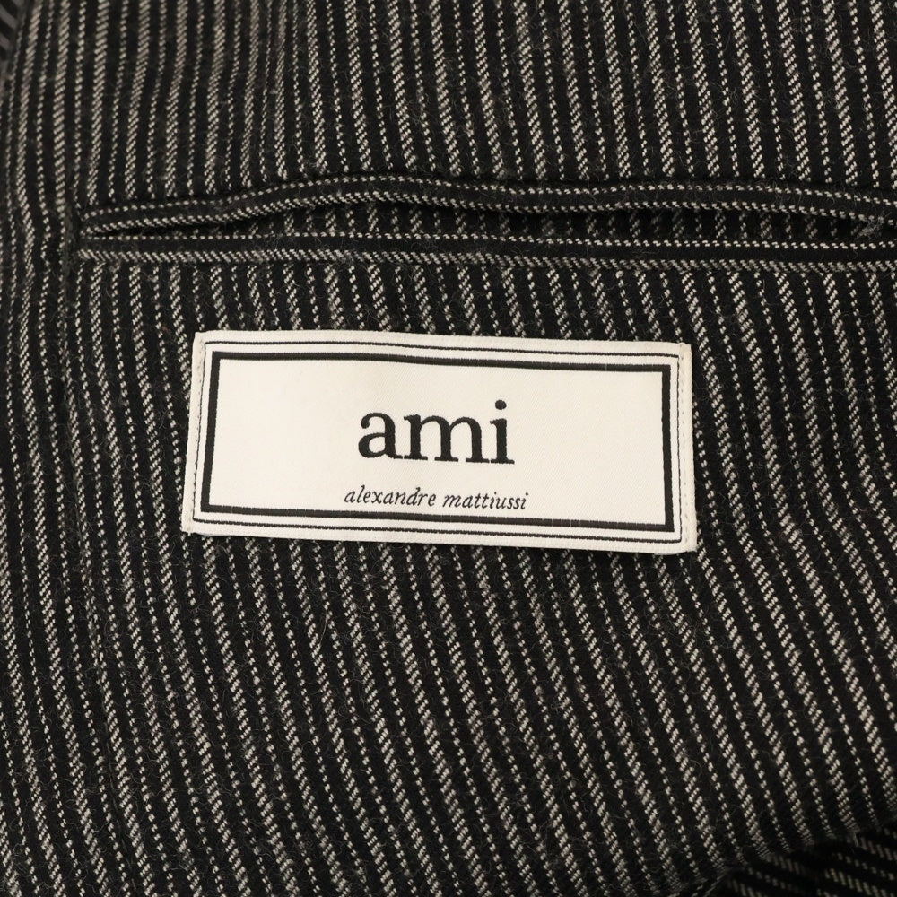 AMI Alexandre Mattiussi(アミアレクサンドルマテュッシ) ウール ストライプ テーラードジャケット セットアップ スーツ パンツ ブラック H12T03