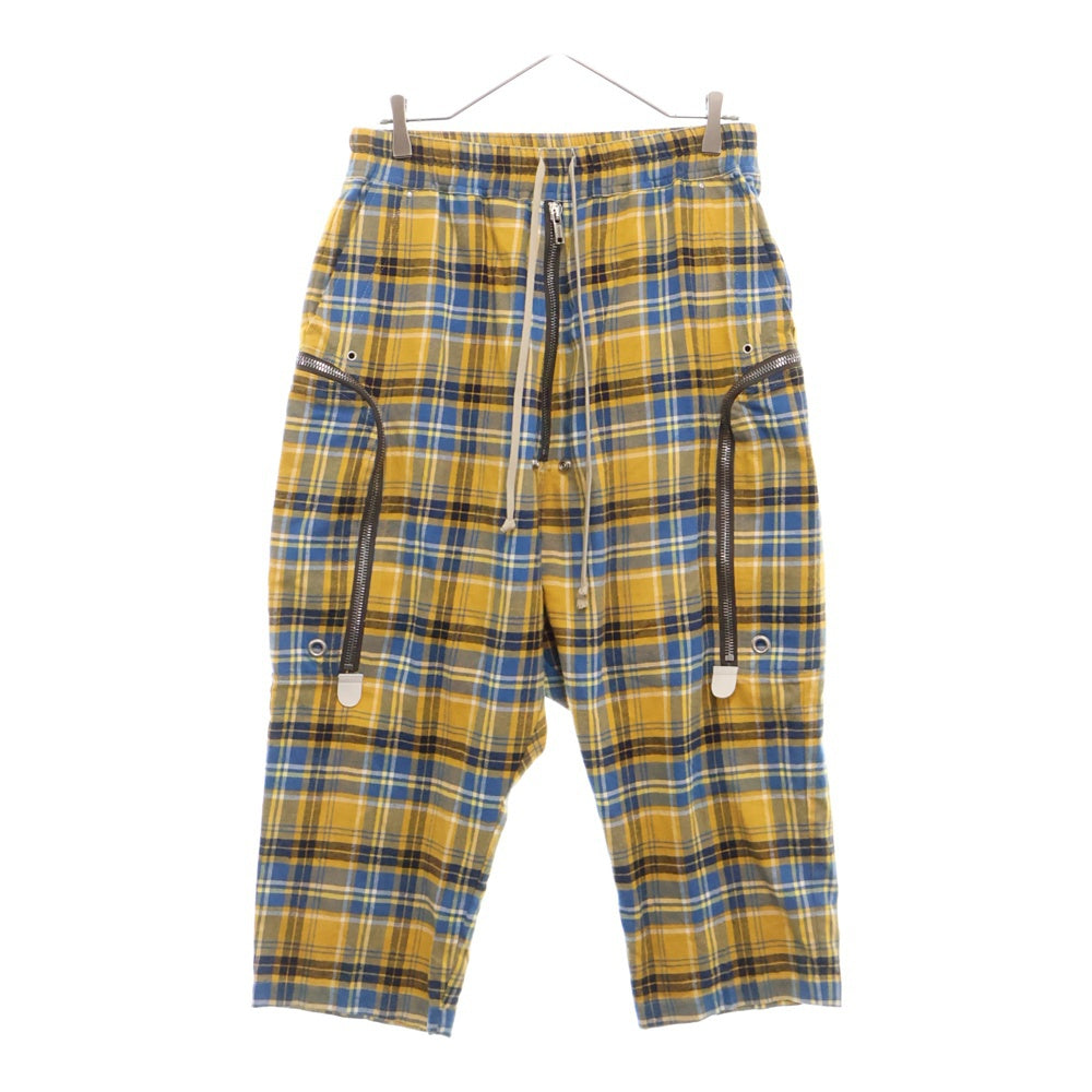 Rick Owens(リックオウエンス) 21SS BAUHAUS BELA チェック柄 クロップドパンツ イエローRU21S6348‐CP