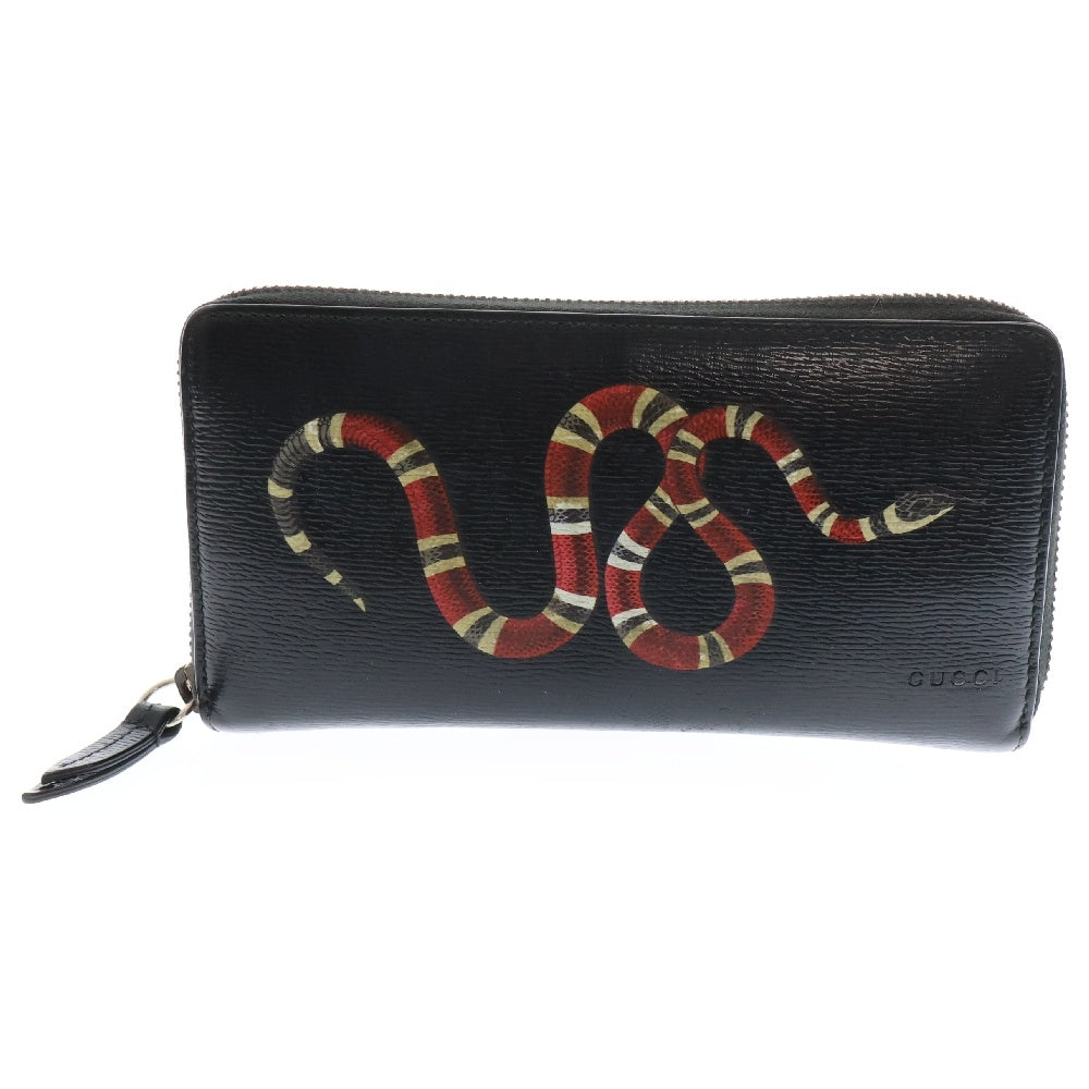 GUCCI(グッチ) キングスネーク ラウンドファスナーロングウォレット ブラック 長財布 451273 525040