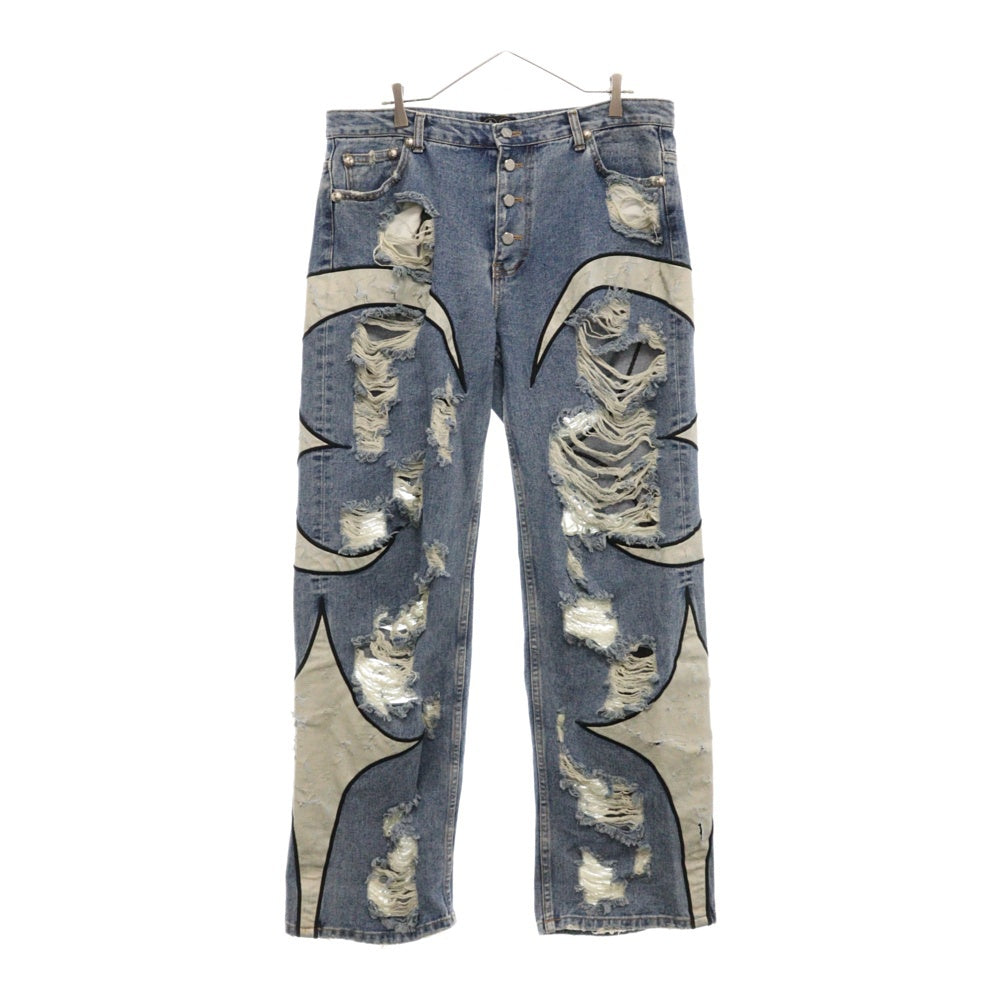 THUG CLUB(サグクラブ) 24AW ダメージ加工トライバルデニムパンツ ジーンズ インディゴ TC24PT2101