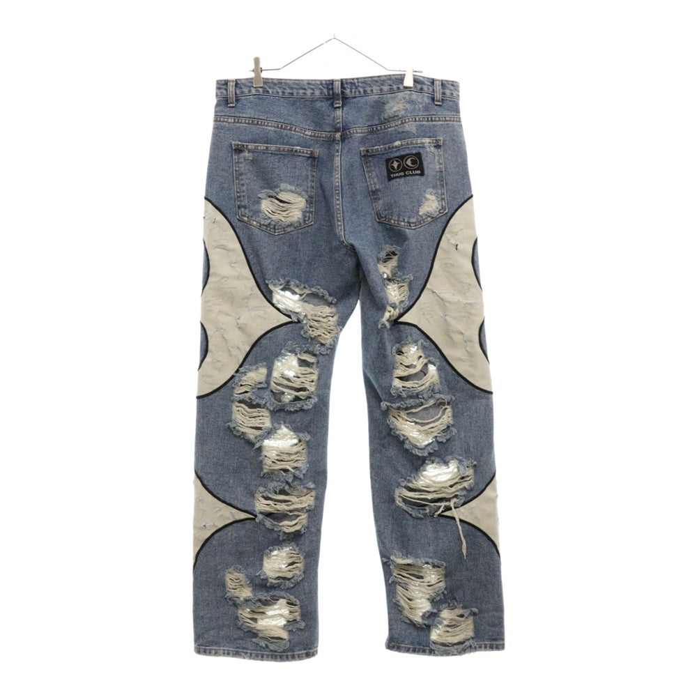THUG CLUB(サグクラブ) 24AW ダメージ加工トライバルデニムパンツ ジーンズ インディゴ TC24PT2101