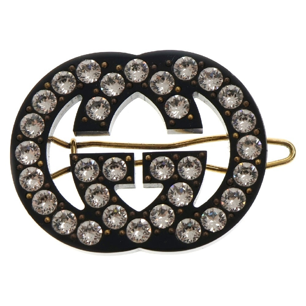 GUCCI(グッチ) クリスタル インターロッキングG ブローチ ヘアクリップ シルバー/ゴールド 627917