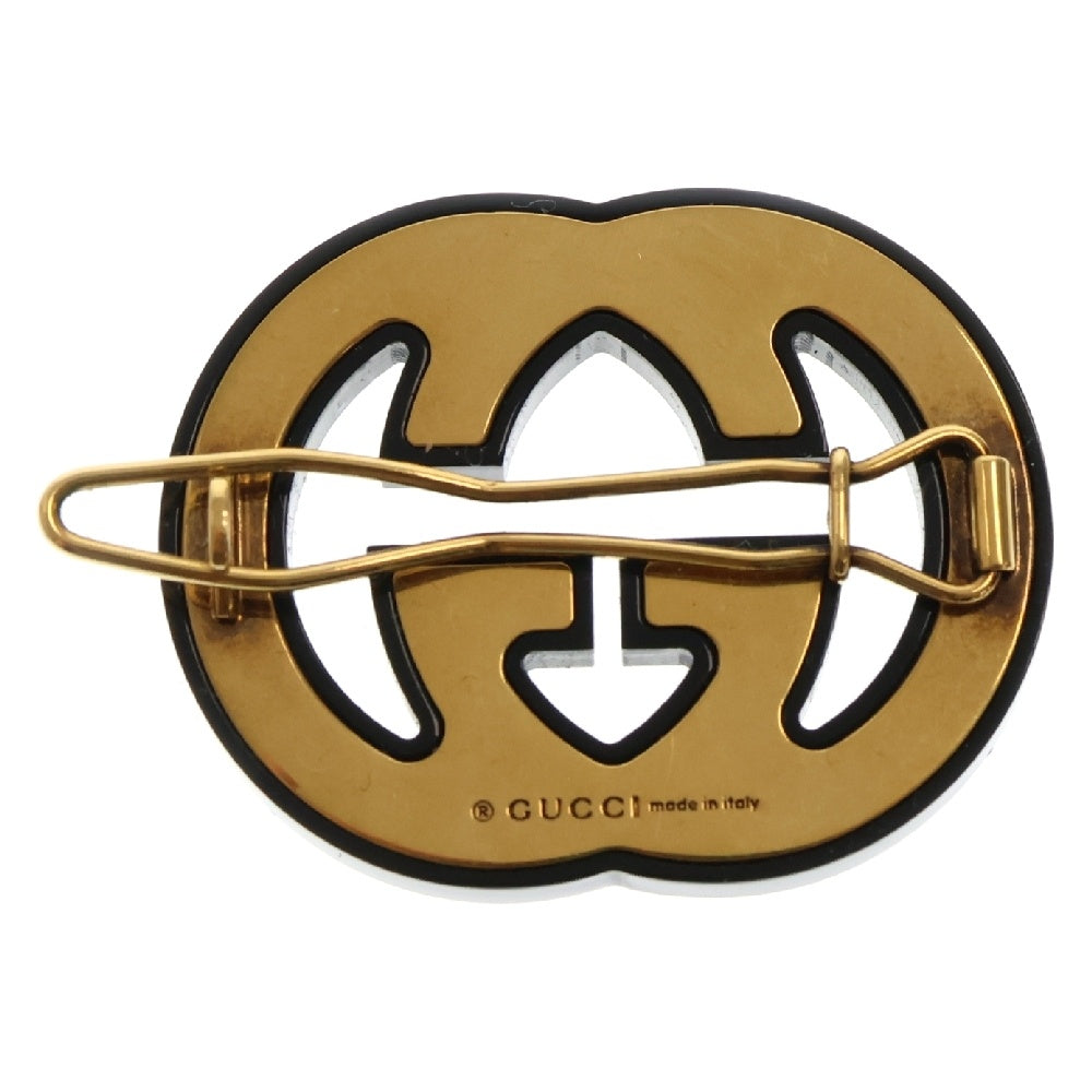GUCCI(グッチ) クリスタル インターロッキングG ブローチ ヘアクリップ シルバー/ゴールド 627917