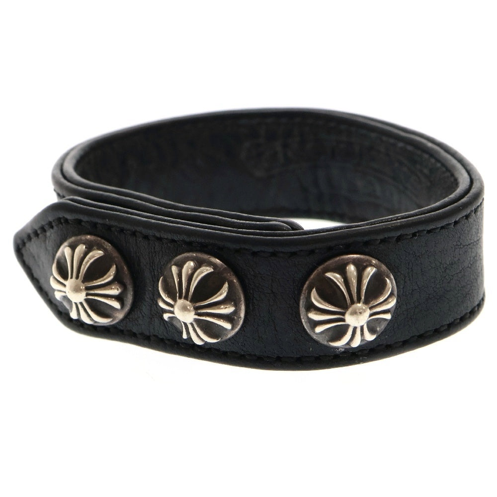 CHROME HEARTS(クロムハーツ) 3BTN 2SNP クロスボール 3ボタン2スナップ レザーブレスレット ブラック/シルバー BCA123