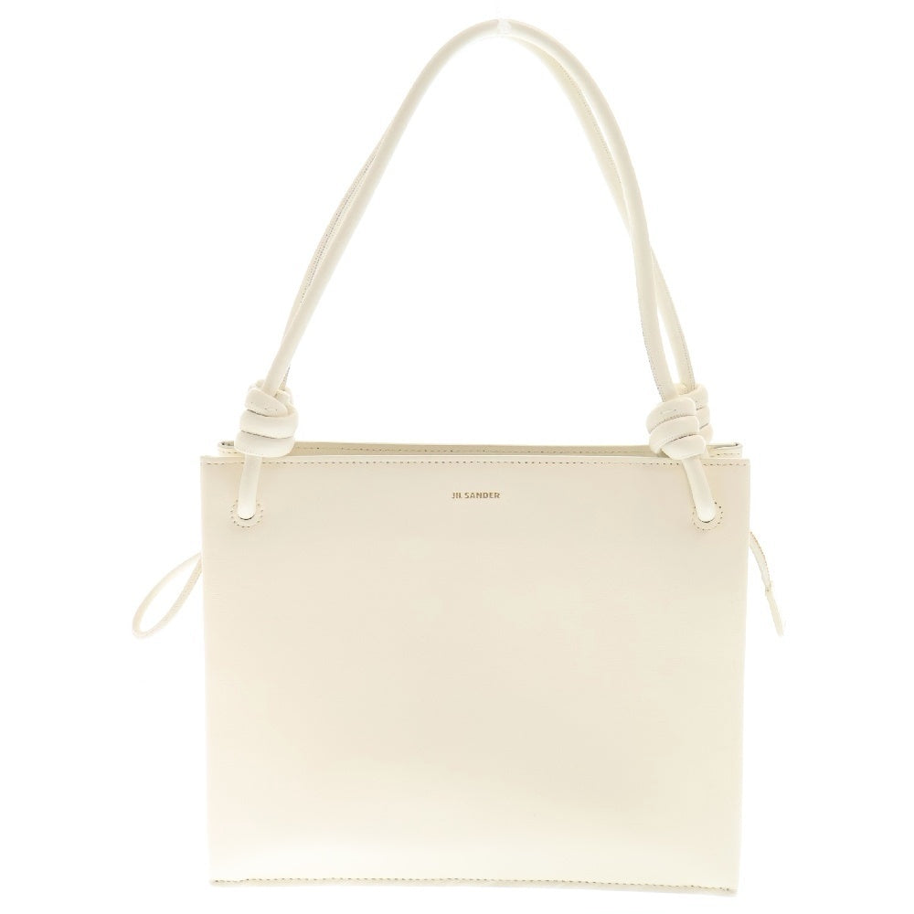 JIL SANDER(ジルサンダー) GIRO MD ジロ ロゴプリント レザー スクエア トートバッグ ショルダーバッグ ホワイト