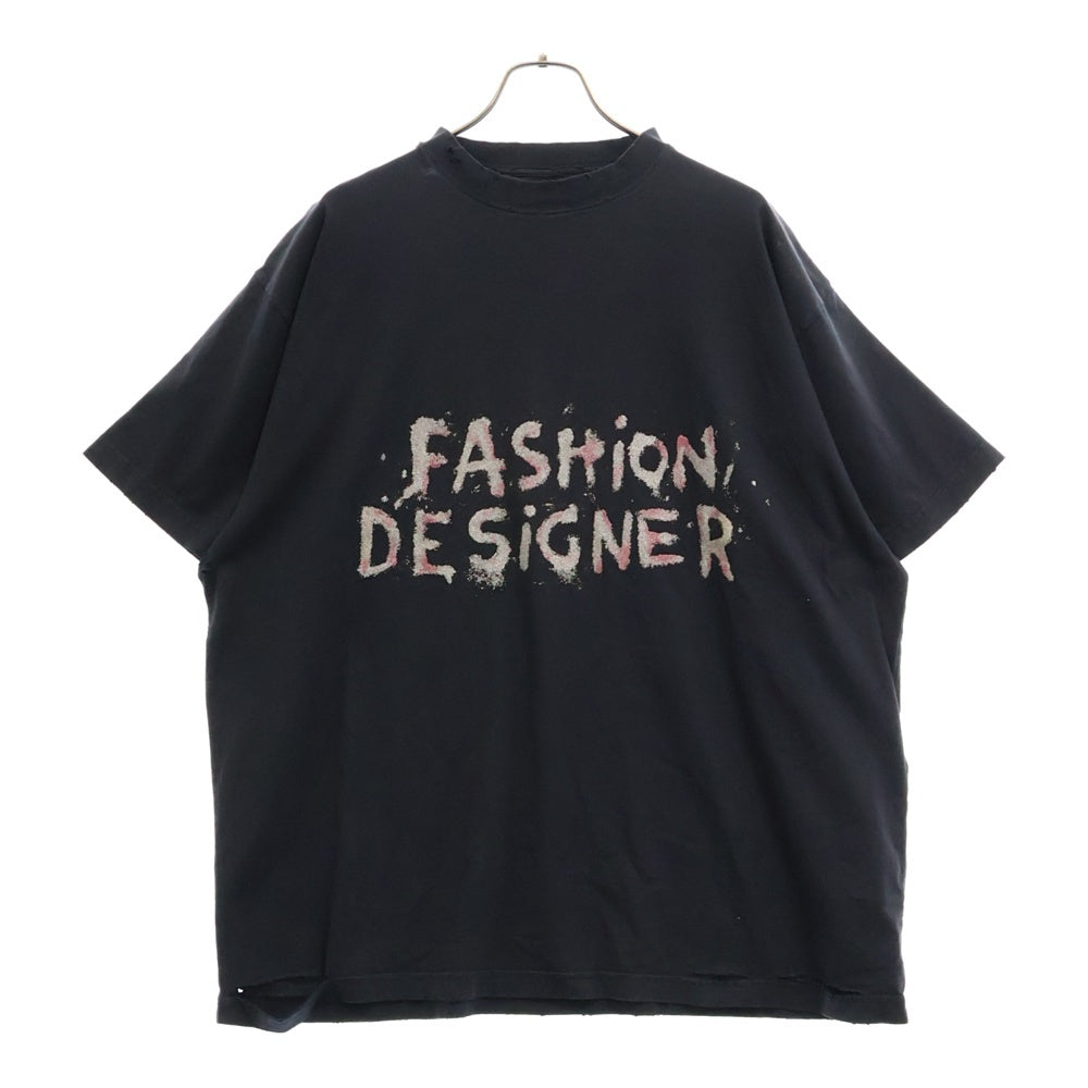 BALENCIAGA(バレンシアガ) 25SS Fashion Designer T-Shirt ヴィンテージ加工 ラメ プリント 半袖Tシャツ ブラック 831305 TSVC5