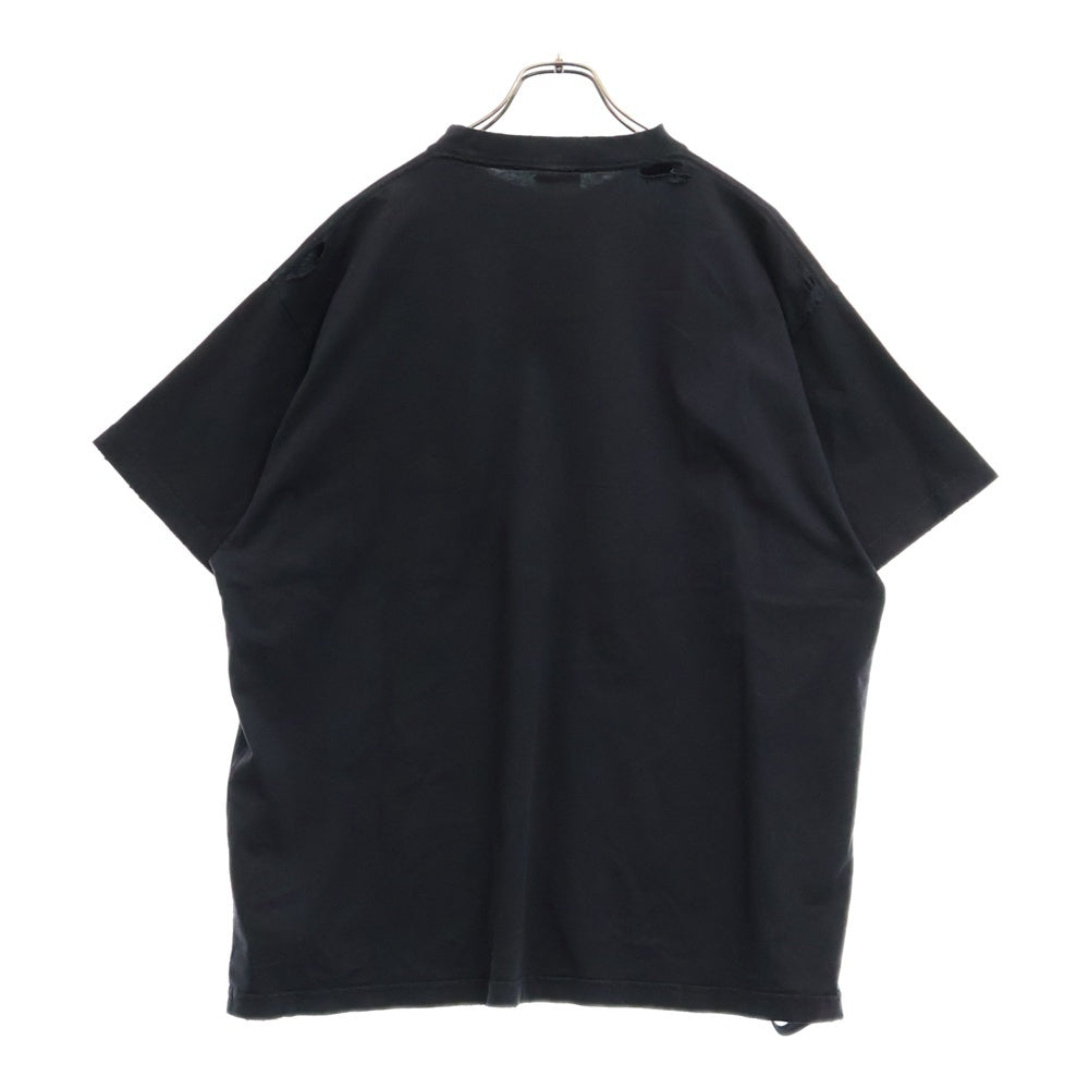BALENCIAGA(バレンシアガ) 25SS Fashion Designer T-Shirt ヴィンテージ加工 ラメ プリント 半袖Tシャツ ブラック 831305 TSVC5