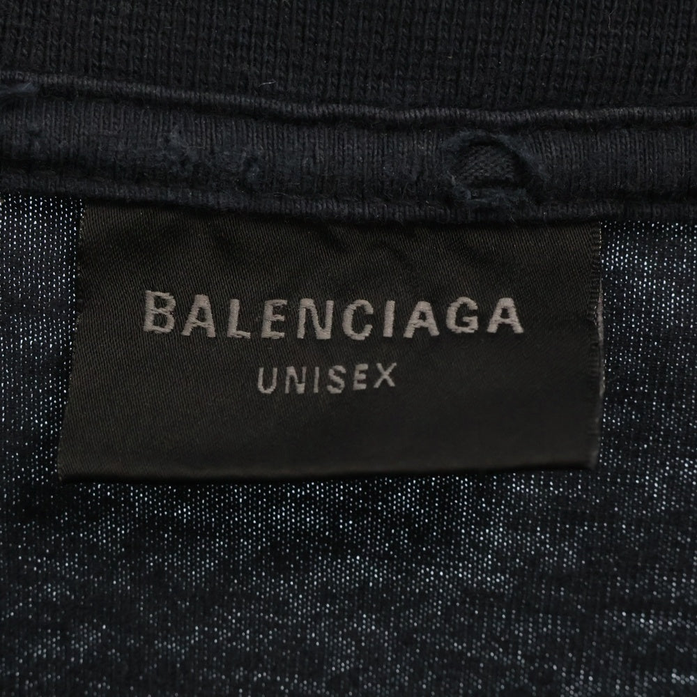 BALENCIAGA(バレンシアガ) 25SS Fashion Designer T-Shirt ヴィンテージ加工 ラメ プリント 半袖Tシャツ ブラック 831305 TSVC5