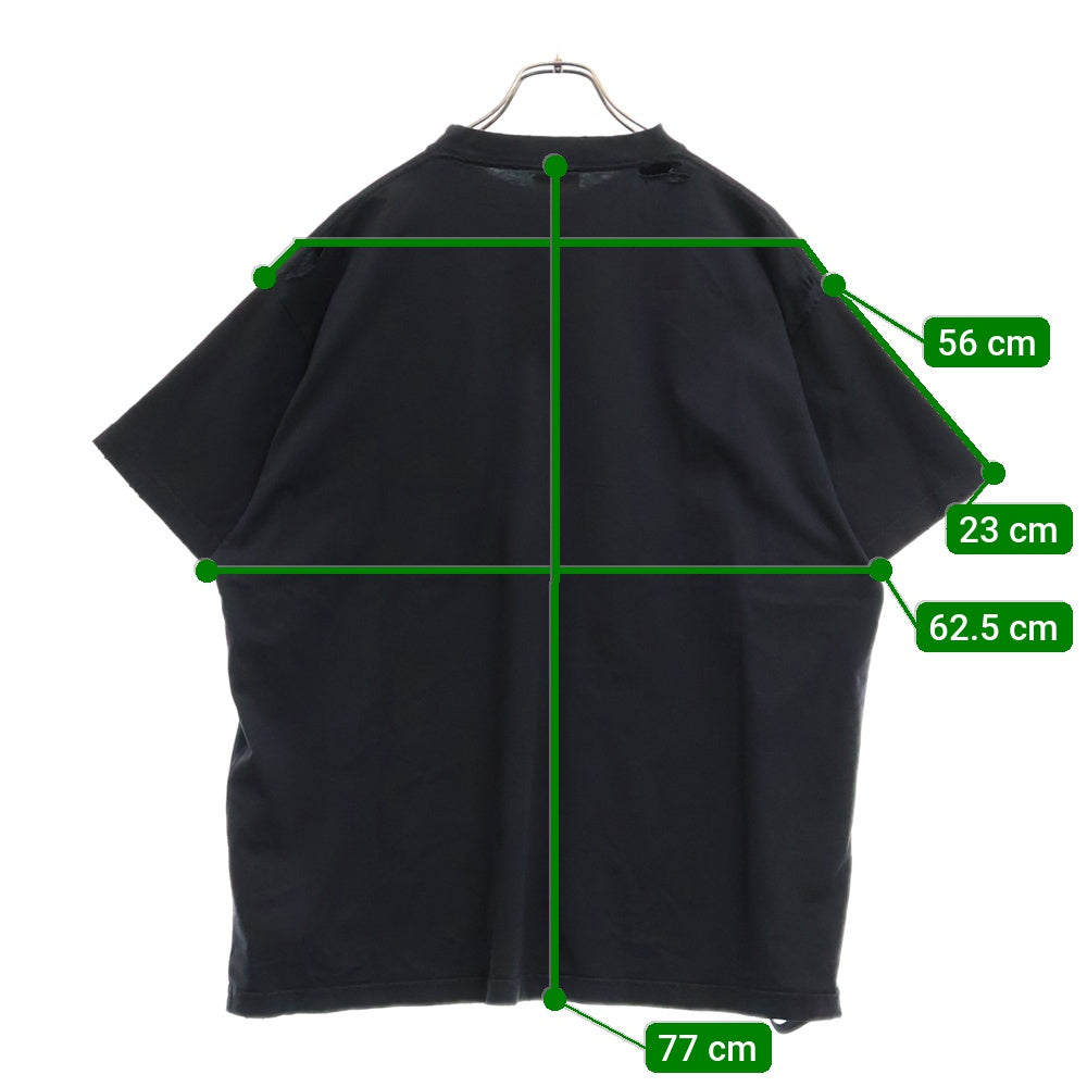 BALENCIAGA(バレンシアガ) 25SS Fashion Designer T-Shirt ヴィンテージ加工 ラメ プリント 半袖Tシャツ ブラック 831305 TSVC5