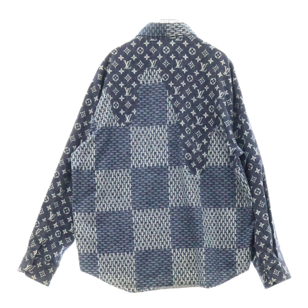 LOUIS VUITTON(ルイヴィトン) 20AW ×NIGO ニゴー モノグラム ジャイアントダミエ ウェーブ フランネル 長袖シャツ ブルー RM202M VJI HJS02W