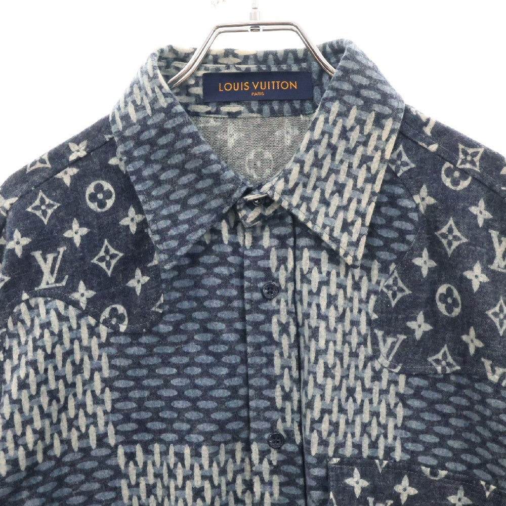 LOUIS VUITTON(ルイヴィトン) 20AW ×NIGO ニゴー モノグラム ジャイアントダミエ ウェーブ フランネル 長袖シャツ ブルー RM202M VJI HJS02W