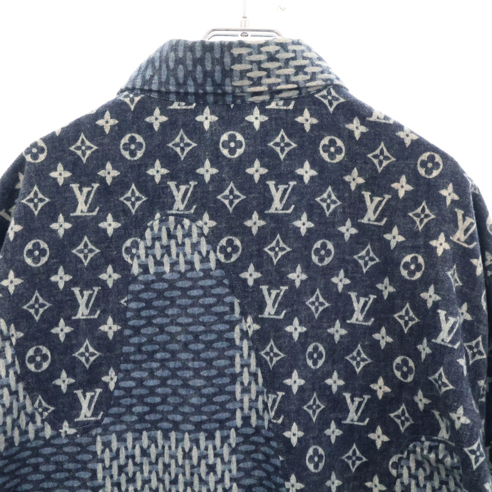 LOUIS VUITTON(ルイヴィトン) 20AW ×NIGO ニゴー モノグラム ジャイアントダミエ ウェーブ フランネル 長袖シャツ ブルー RM202M VJI HJS02W