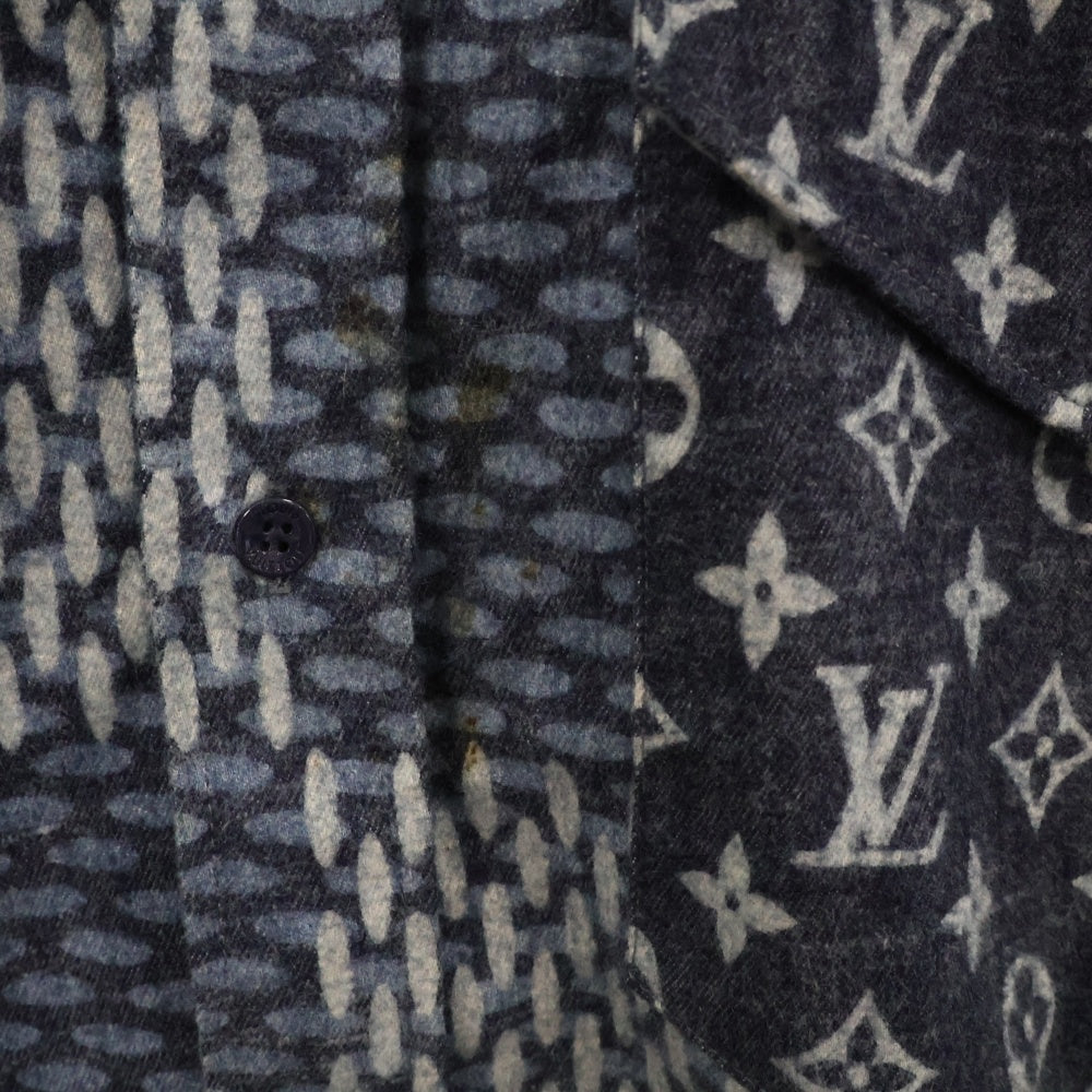 LOUIS VUITTON(ルイヴィトン) 20AW ×NIGO ニゴー モノグラム ジャイアントダミエ ウェーブ フランネル 長袖シャツ ブルー RM202M VJI HJS02W