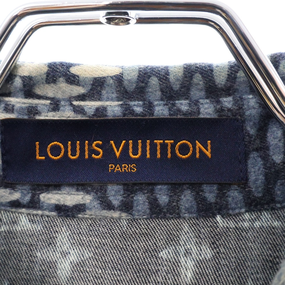 LOUIS VUITTON(ルイヴィトン) 20AW ×NIGO ニゴー モノグラム ジャイアントダミエ ウェーブ フランネル 長袖シャツ ブルー RM202M VJI HJS02W