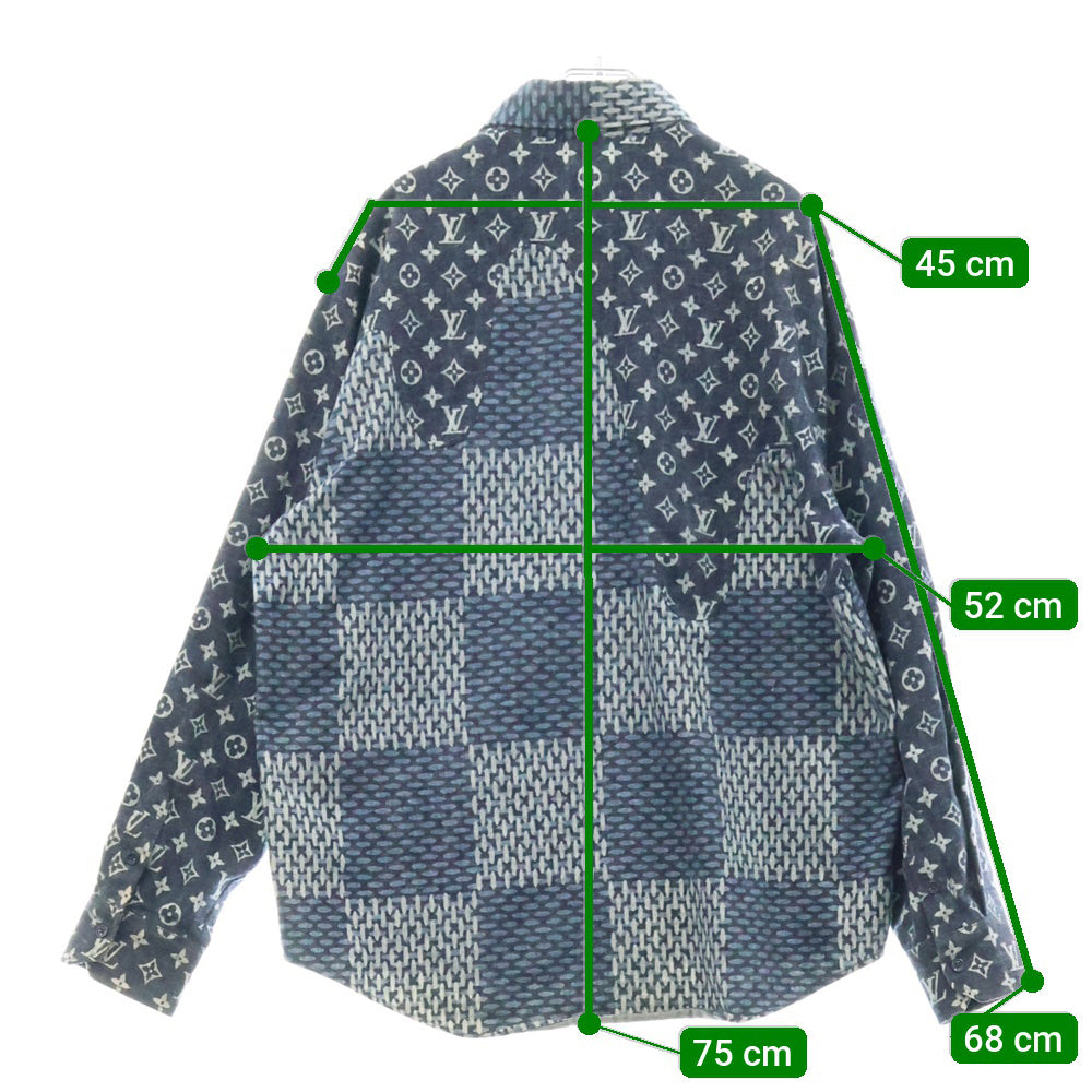 LOUIS VUITTON(ルイヴィトン) 20AW ×NIGO ニゴー モノグラム ジャイアントダミエ ウェーブ フランネル 長袖シャツ ブルー RM202M VJI HJS02W