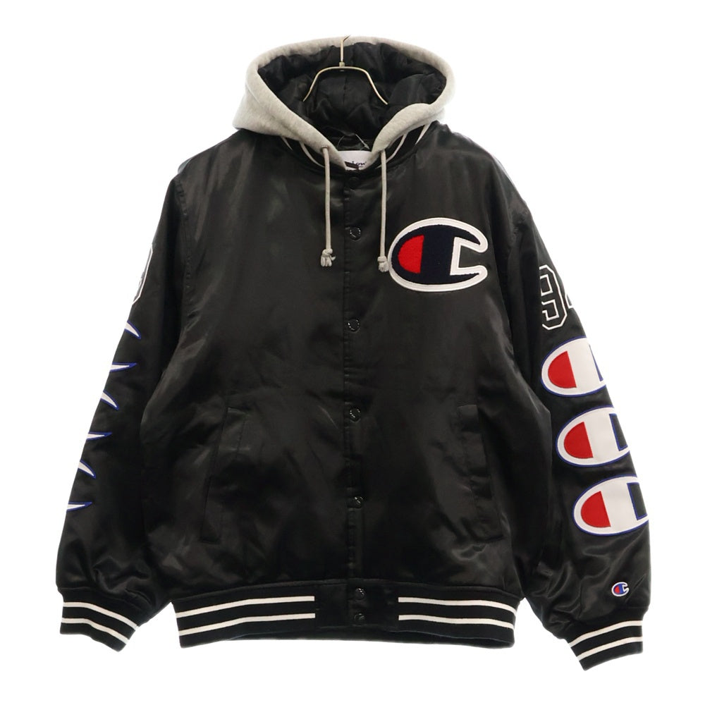 SUPREME(シュプリーム) 18AW×Champion Hooded Satin Varsity Jacket チャンピオン フーデッドサテンバーシティジャケット ブルゾン ブラック