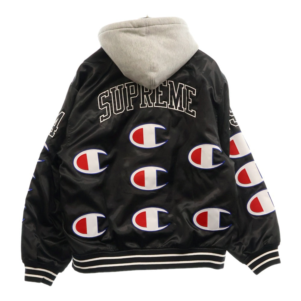 SUPREME(シュプリーム) 18AW×Champion Hooded Satin Varsity Jacket チャンピオン フーデッドサテンバーシティジャケット ブルゾン ブラック