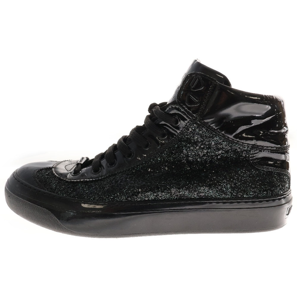 JIMMY CHOO(ジミーチュウ) エナメル ラメデザイン ミッドカットスニーカー ブラック