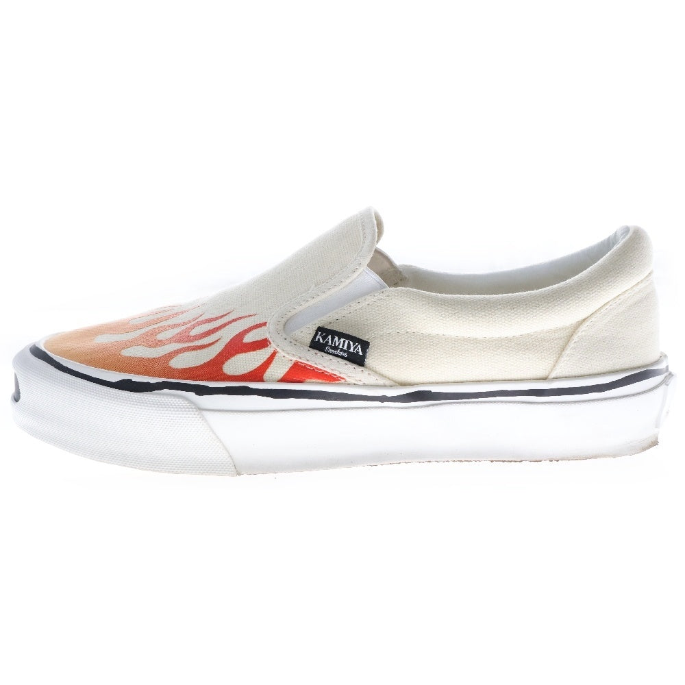 KAMIYA(カミヤ) Cornell Fire Pattern Vulcanized Slip on Sneaker コーネル ファイヤー プリント ローカットスニーカー ホワイト G14FW704