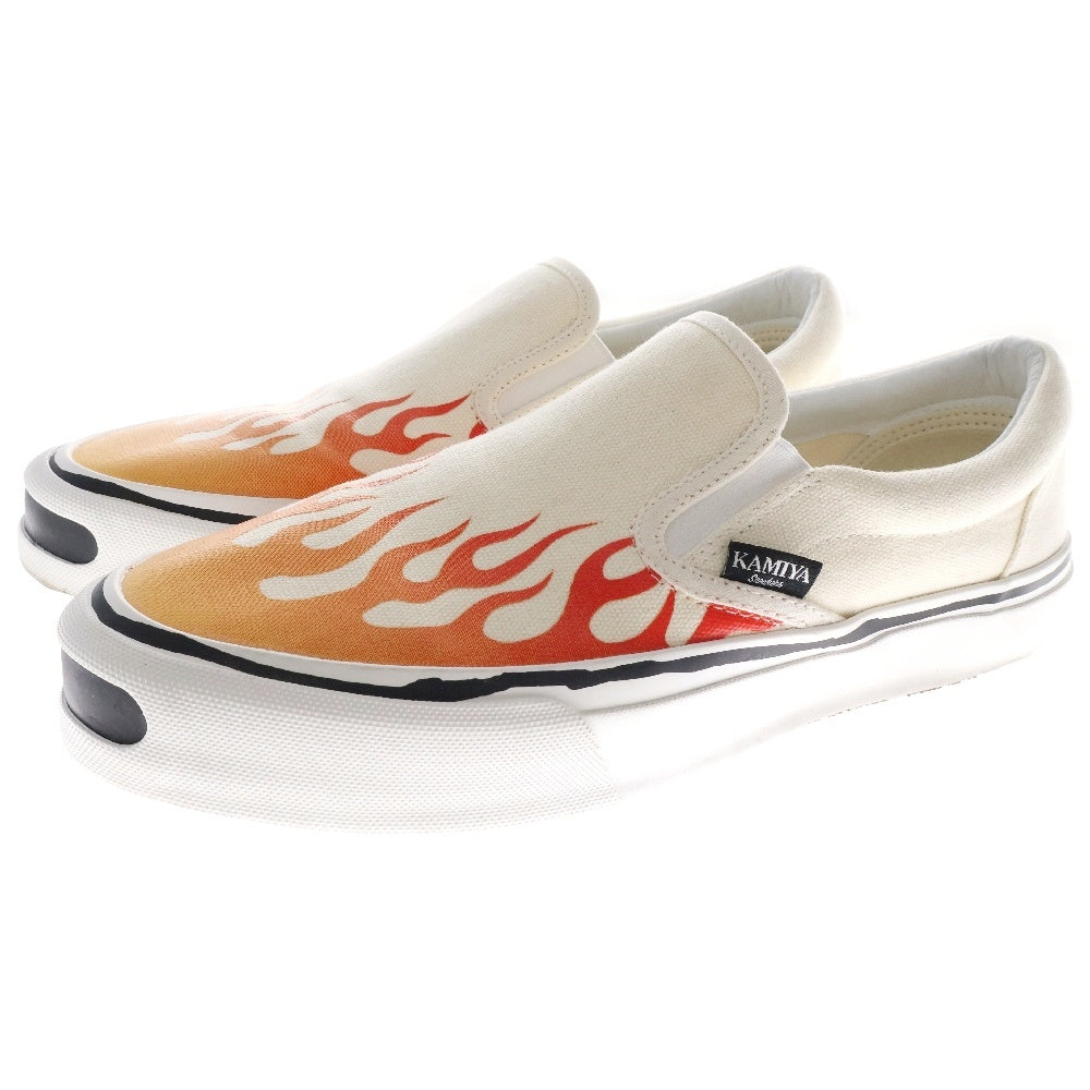 KAMIYA(カミヤ) Cornell Fire Pattern Vulcanized Slip on Sneaker コーネル ファイヤー プリント ローカットスニーカー ホワイト G14FW704