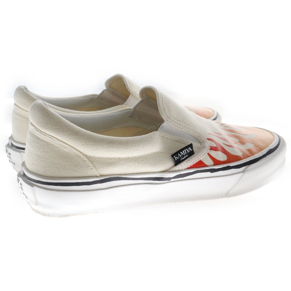 KAMIYA(カミヤ) Cornell Fire Pattern Vulcanized Slip on Sneaker コーネル ファイヤー プリント ローカットスニーカー ホワイト G14FW704