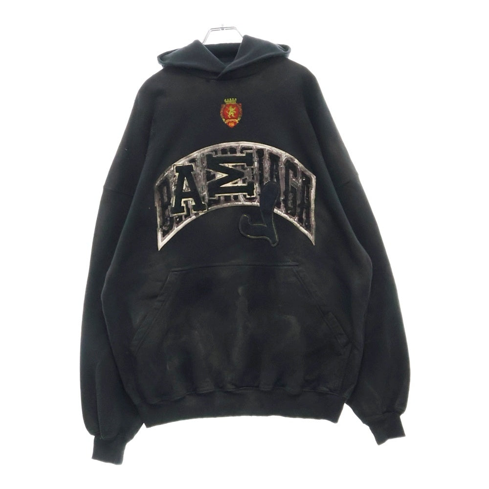 BALENCIAGA(バレンシアガ) 23SS SKATER HOODIE スケーター クラッシュダスト加工ワッペンプルオーバーパーカーフーディー ブラック 739024 TOVN3