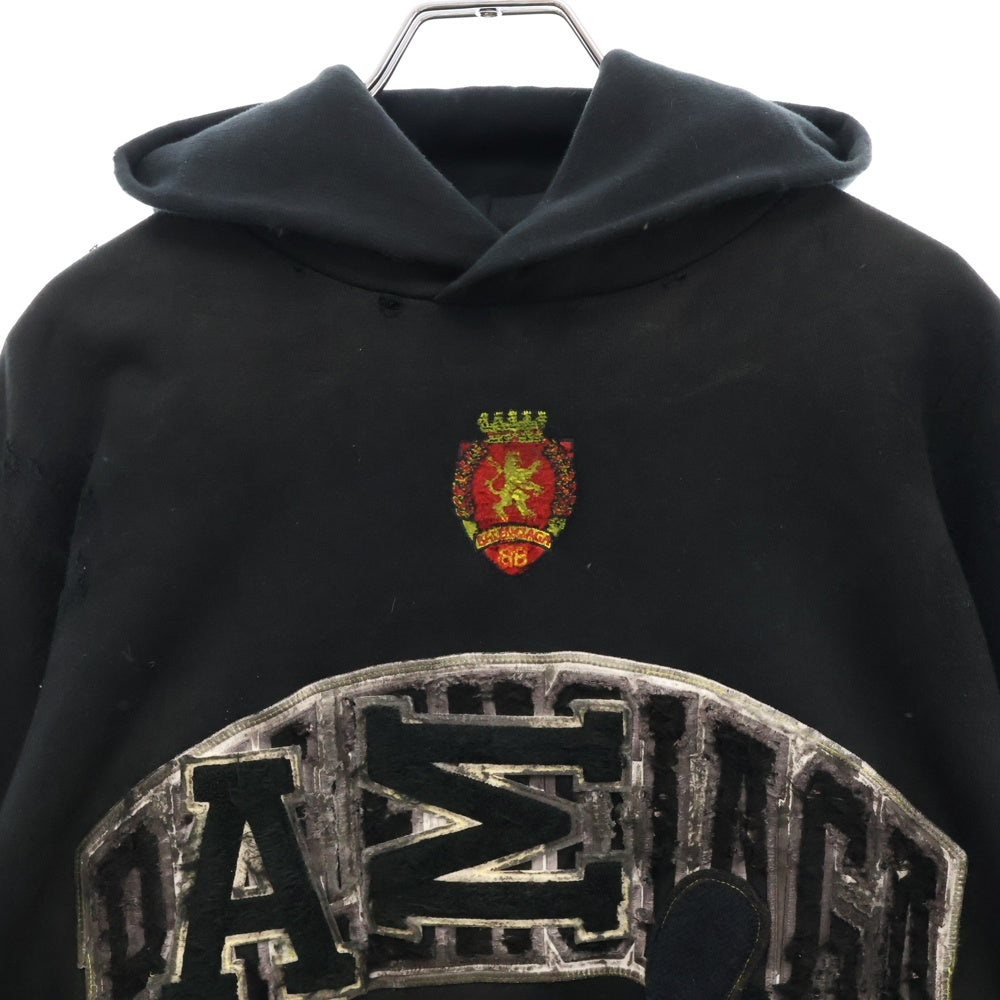 BALENCIAGA(バレンシアガ) 23SS SKATER HOODIE スケーター クラッシュダスト加工ワッペンプルオーバーパーカーフーディー ブラック 739024 TOVN3