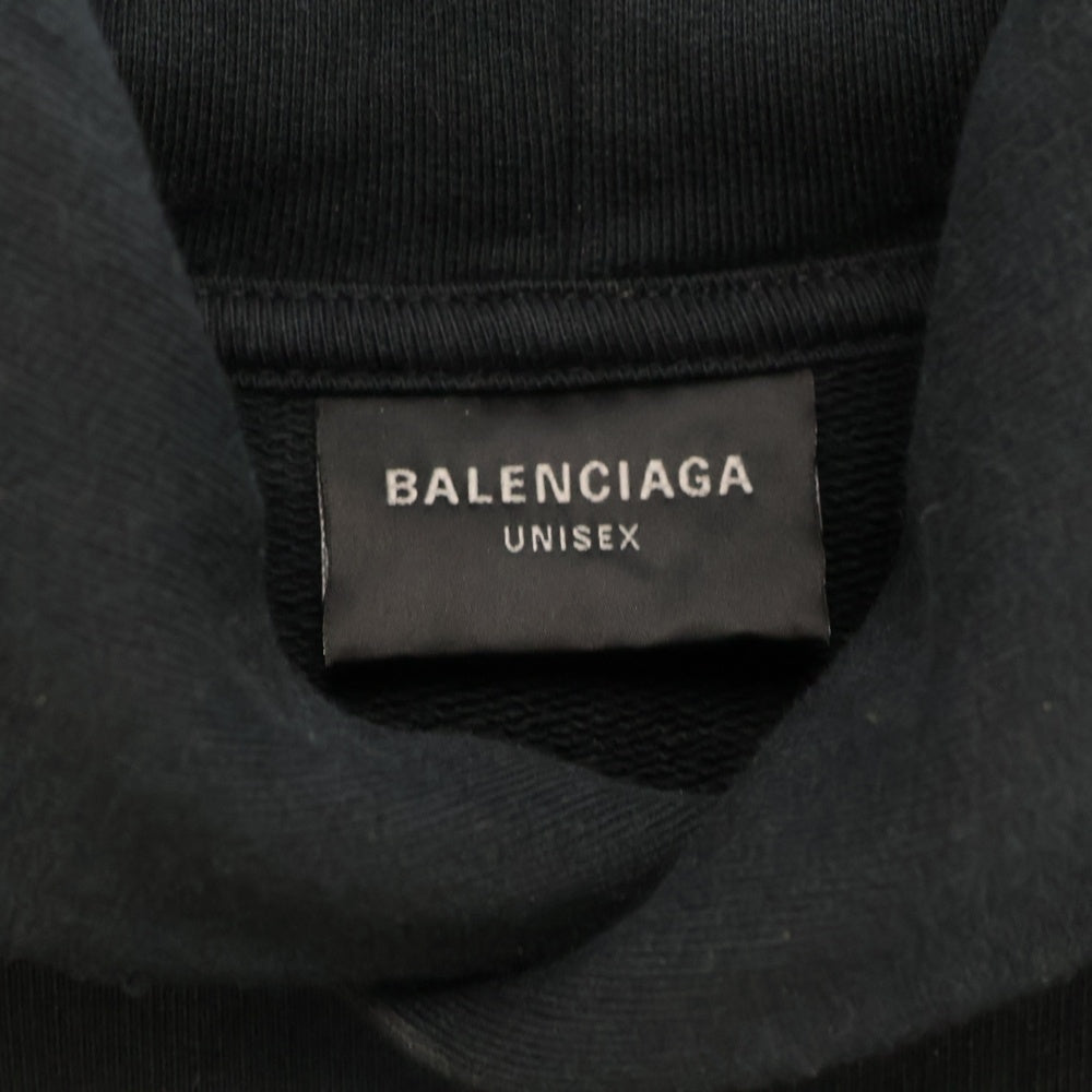 BALENCIAGA(バレンシアガ) 23SS SKATER HOODIE スケーター クラッシュダスト加工ワッペンプルオーバーパーカーフーディー ブラック 739024 TOVN3