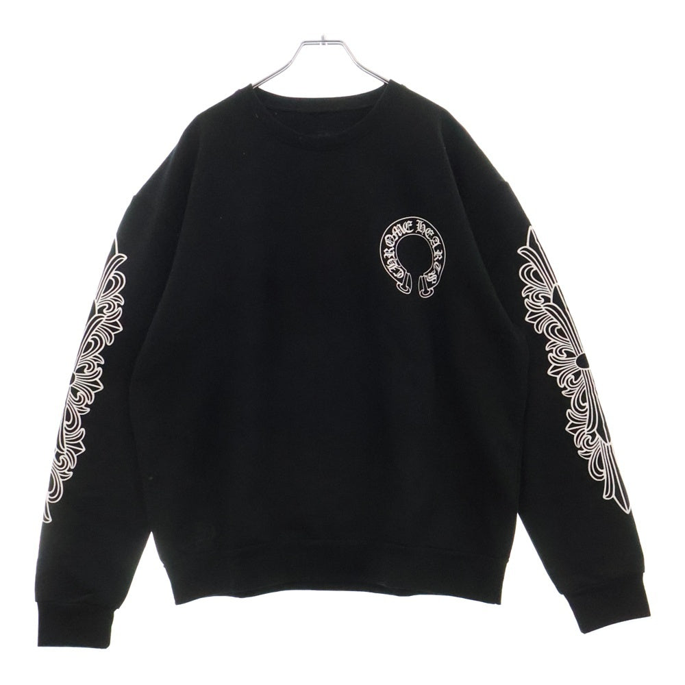 CHROME HEARTS(クロムハーツ) Horseshoe L/S Sweatshirt ホースシュープリント 袖フローラル スウェットトレーナー ブラック