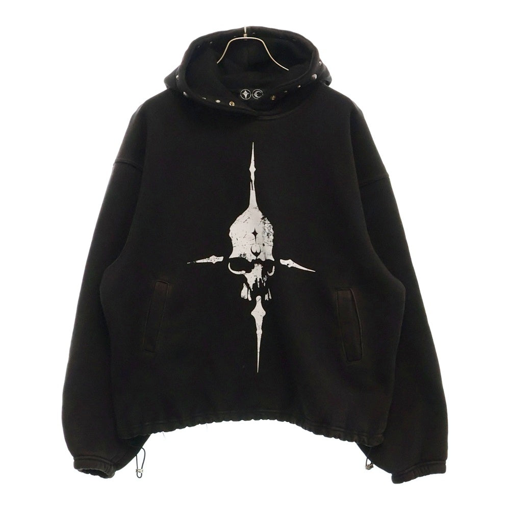 THUG CLUB(サグクラブ) PEACE STUD HOODIE プリント フードスタッズ プルオーバーパーカー ブラック TC24SS1201