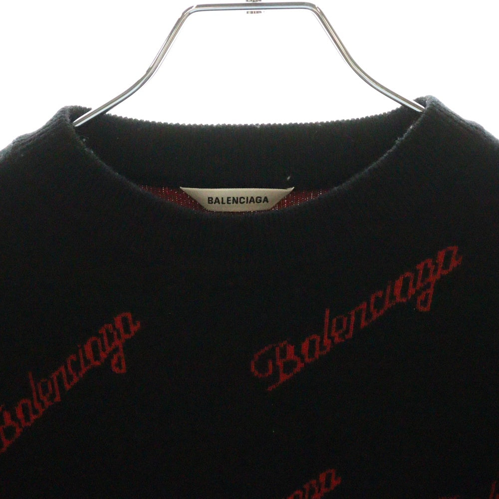 BALENCIAGA(バレンシアガ) Allover Script Logo Sweater ロゴデザイン ラウンドネック ニット セーター ブラック 683294 T4112