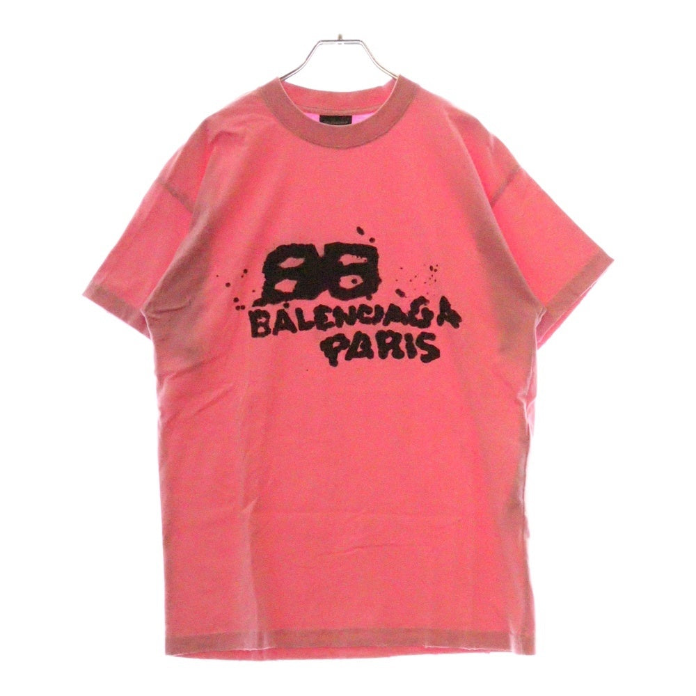 BALENCIAGA(バレンシアガ) 23SS Hand Drawn BB Icon Tee 612965 TNVN4 ロゴ クルーネック 半袖Tシャツ カットソー ピンク