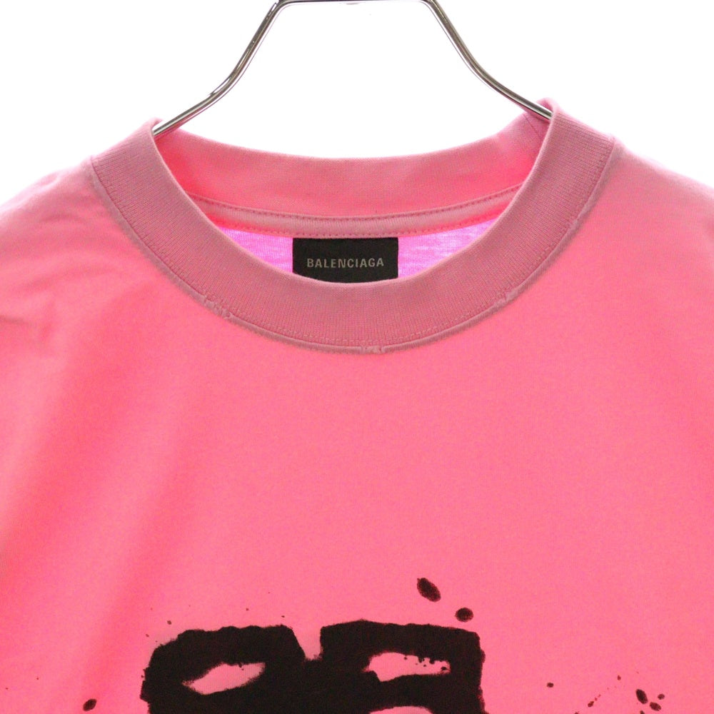 BALENCIAGA(バレンシアガ) 23SS Hand Drawn BB Icon Tee 612965 TNVN4 ロゴ クルーネック 半袖Tシャツ カットソー ピンク