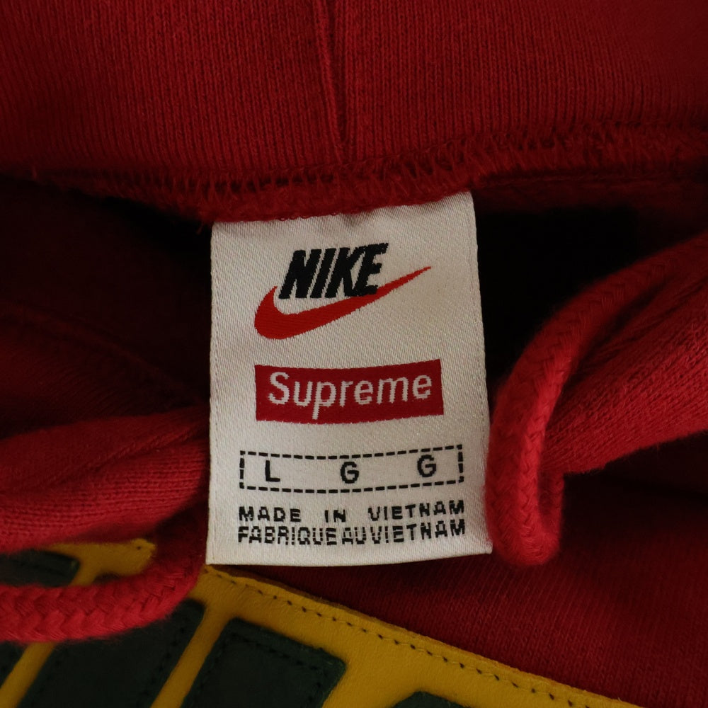 NIKE(ナイキ) 19AW ×SUPREME LEATHER APPLIQUE HOODED SWEATSHIRT レザーアップリケプルオーバースウェットパーカー レッド CK6225-687