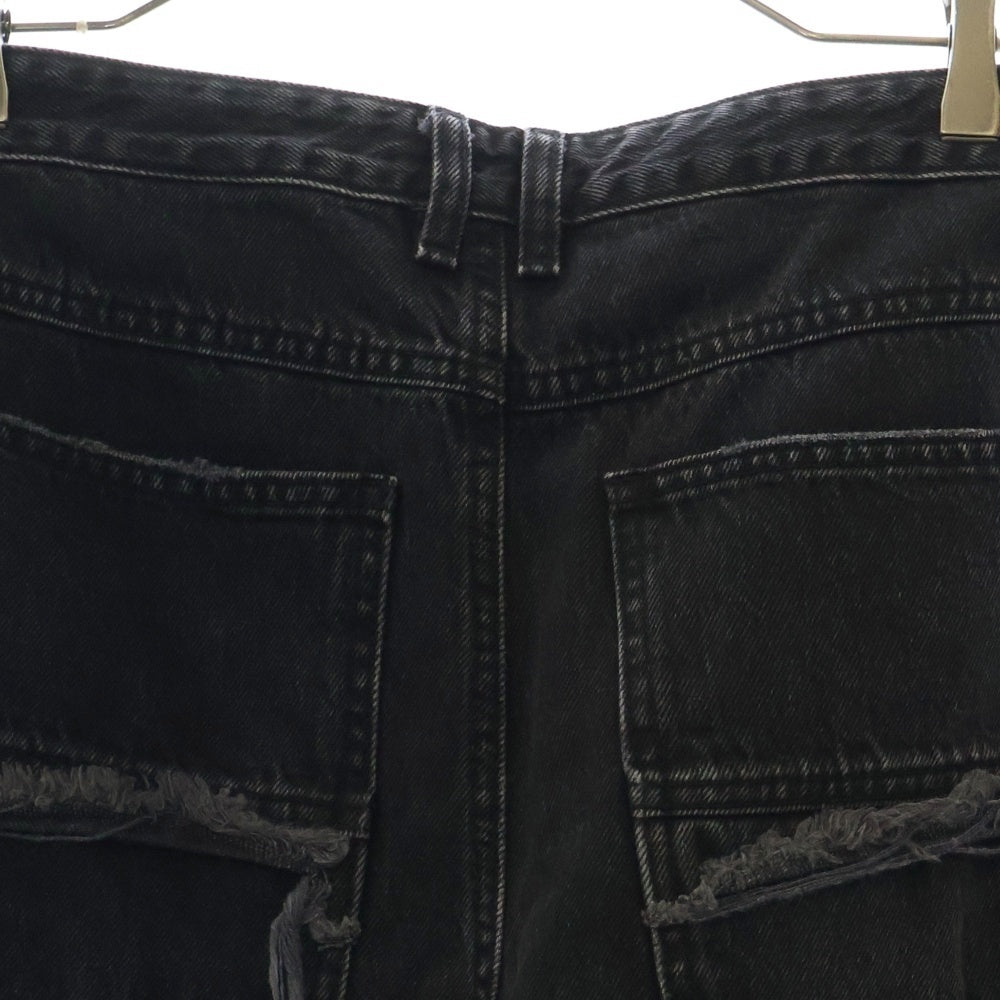 we11done(ウェルダン) WASH BLACK LONG BELT DENIM PANTS ウォッシュ加工 ロングベルト デニムパンツ ジーンズ ブラック WD-DP1-22-317-M