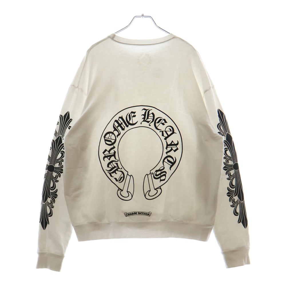 CHROME HEARTS(クロムハーツ) Horseshoe L/S Sweatshirt ホースシュープリント 袖フローラル スウェットトレーナー ホワイト