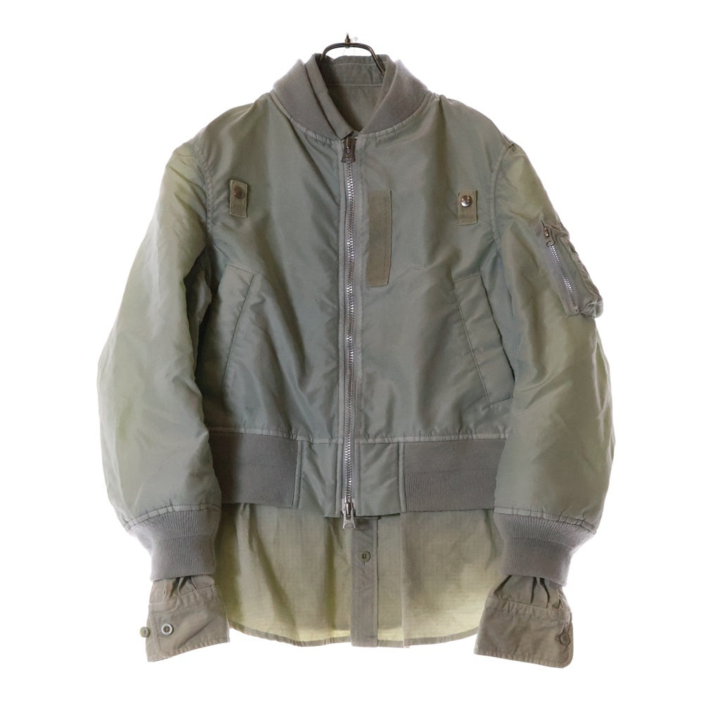 Sacai(サカイ) Garment Dye Rip Stop Nylon Twill BL ガーメントダイ ドッキング ナイロンボンバージャケット ライトグリーン 24-03495M