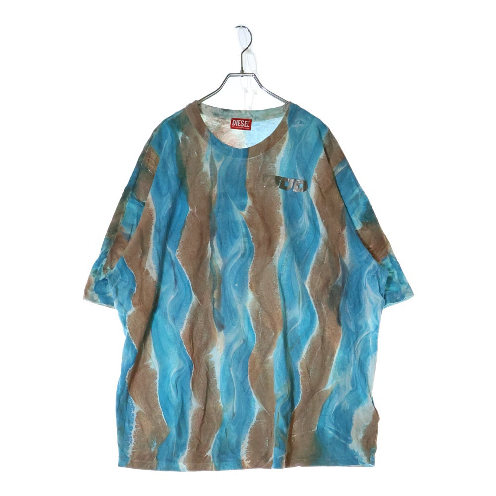 DIESEL(ディーゼル) T-Wash-L2 ウォッシュデザイン ロゴオーバーサイズ半袖Tシャツ ブルー/ブラウン A10471