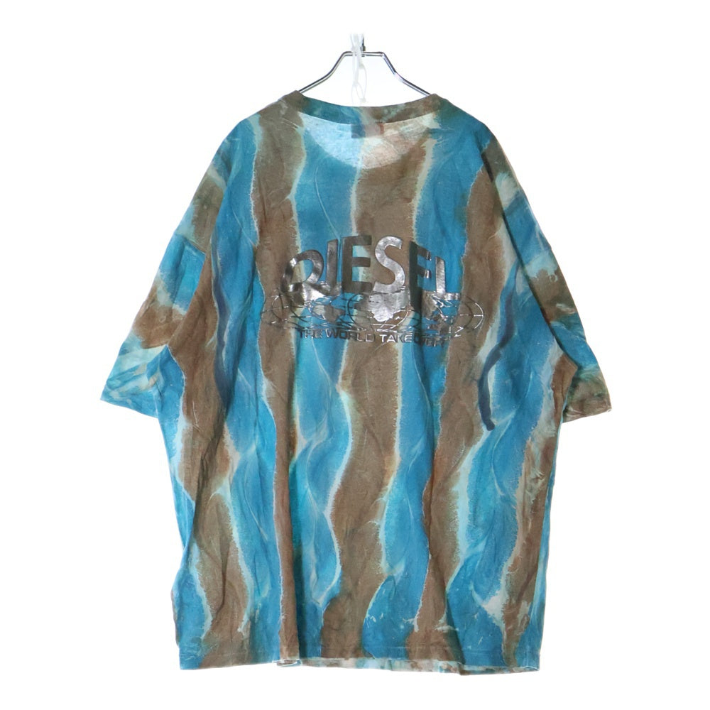 DIESEL(ディーゼル) T-Wash-L2 ウォッシュデザイン ロゴオーバーサイズ半袖Tシャツ ブルー/ブラウン A10471