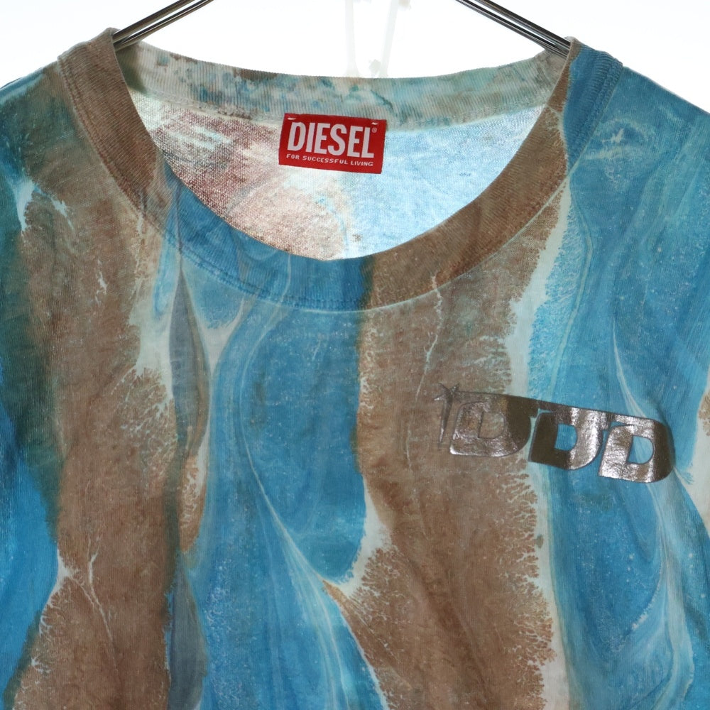 DIESEL(ディーゼル) T-Wash-L2 ウォッシュデザイン ロゴオーバーサイズ半袖Tシャツ ブルー/ブラウン A10471