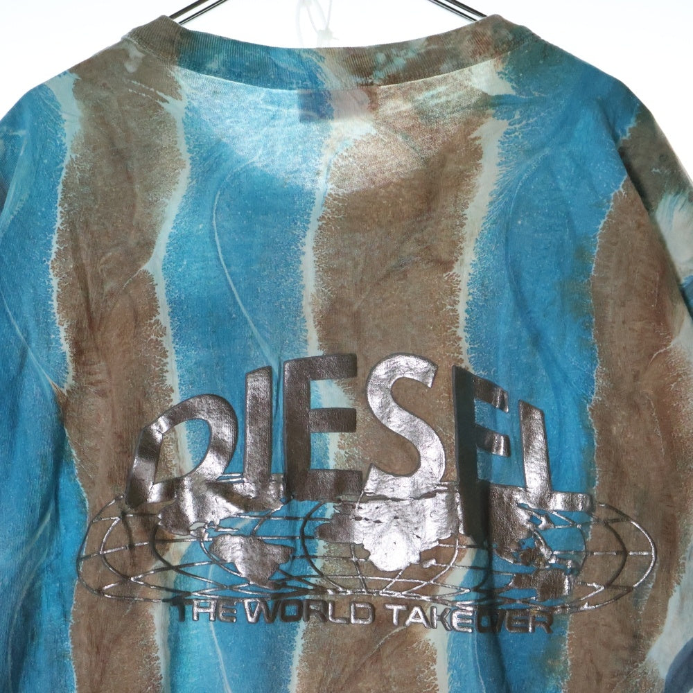DIESEL(ディーゼル) T-Wash-L2 ウォッシュデザイン ロゴオーバーサイズ半袖Tシャツ ブルー/ブラウン A10471