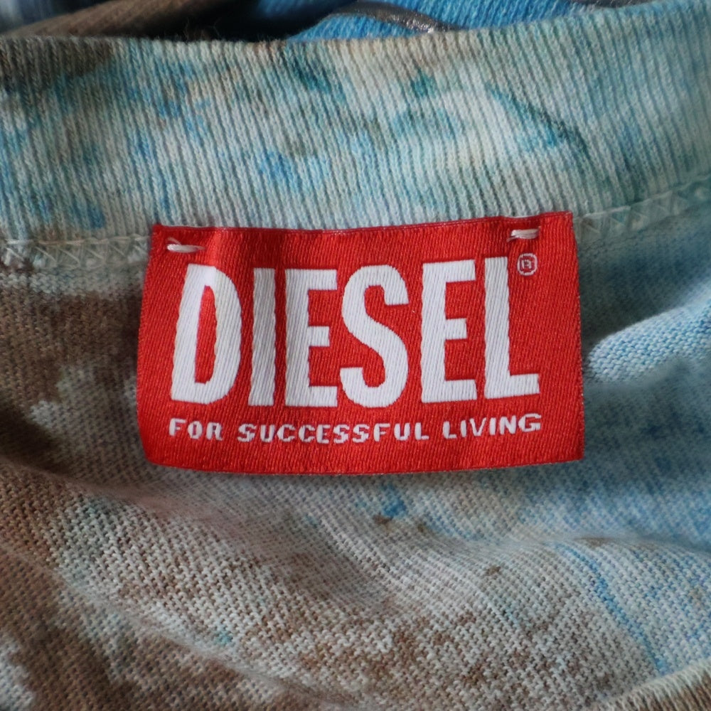 DIESEL(ディーゼル) T-Wash-L2 ウォッシュデザイン ロゴオーバーサイズ半袖Tシャツ ブルー/ブラウン A10471