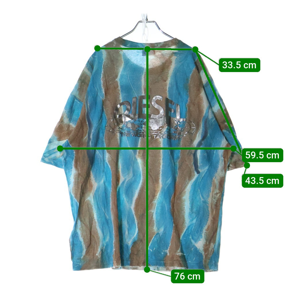 DIESEL(ディーゼル) T-Wash-L2 ウォッシュデザイン ロゴオーバーサイズ半袖Tシャツ ブルー/ブラウン A10471