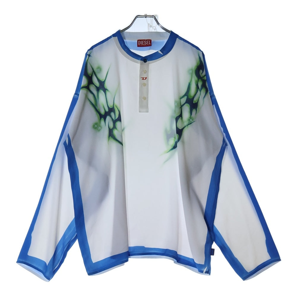 DIESEL(ディーゼル) T-Olavi-A-Ser-Graffiti-Jap Long-Sleeve グラフィックデザインロングスリーブ 長袖Tシャツ ホワイト/ブルー P015960SPDH