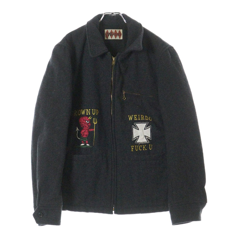 weirdo(ウィアード) 16AW バックロゴ刺繍 ウール ジップアップジャケット ブルゾン チャコール WRD-16-AW-05