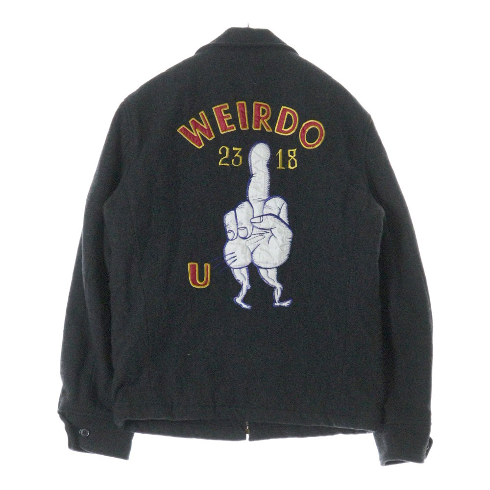 weirdo(ウィアード) 16AW バックロゴ刺繍 ウール ジップアップジャケット ブルゾン チャコール WRD-16-AW-05