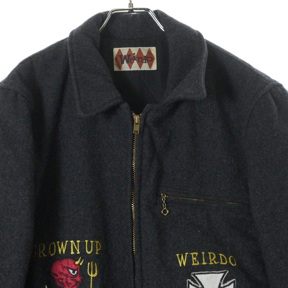 weirdo(ウィアード) 16AW バックロゴ刺繍 ウール ジップアップジャケット ブルゾン チャコール WRD-16-AW-05
